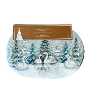 Cupcakes & Cashmere SWAN Braided Placemats 12x18 Christmas Holiday NEW